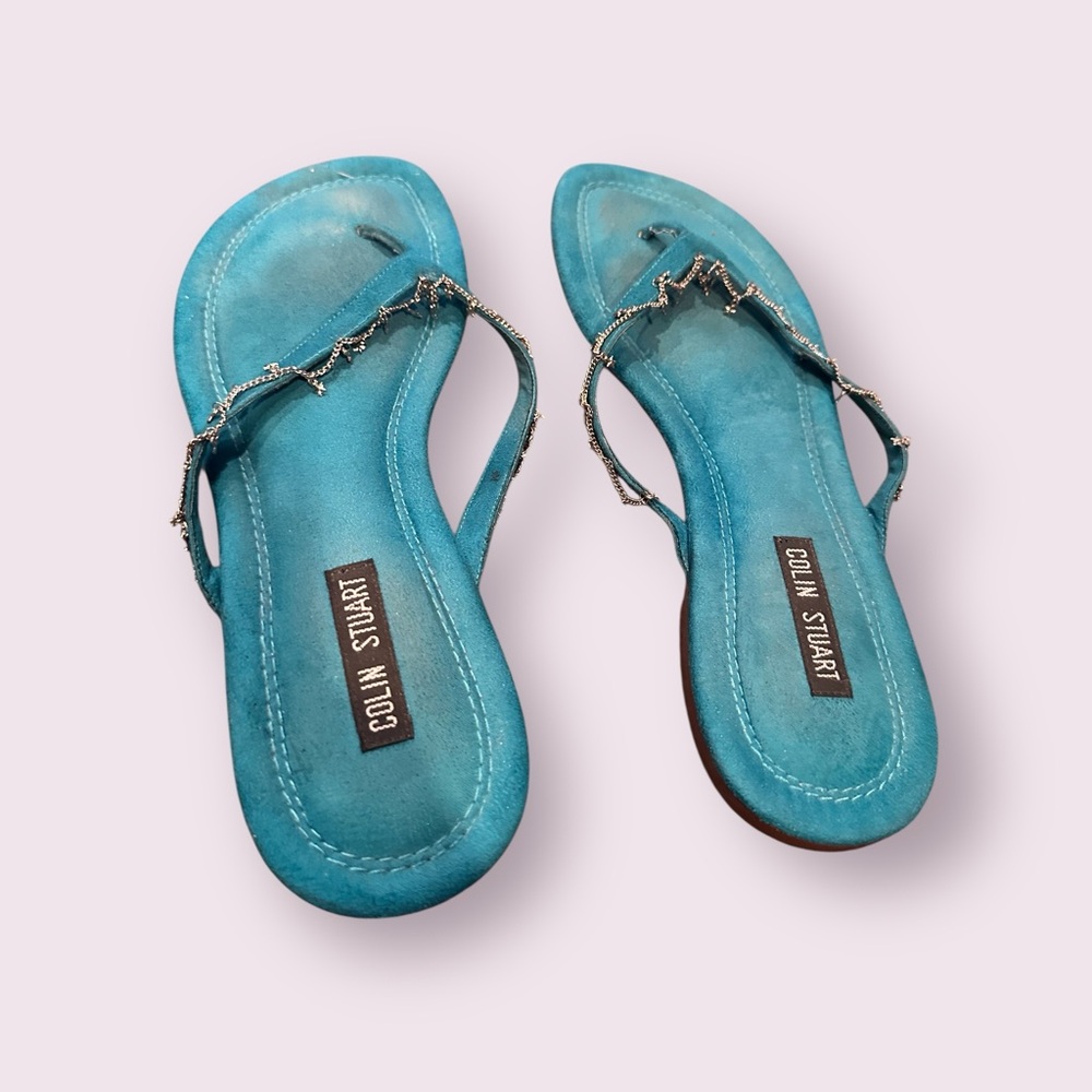 Colin Stuart Turquoise Sandals with Metallic Detail - Picture 2 of 7